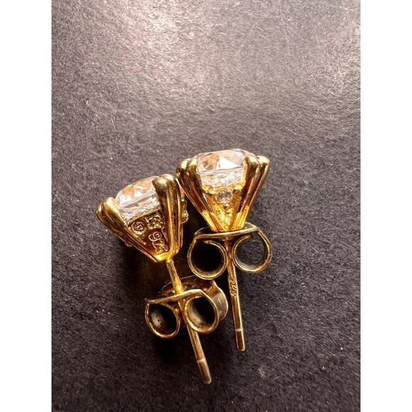 CZ stud earrings in gold over sterling silver - Picture 6 of 11